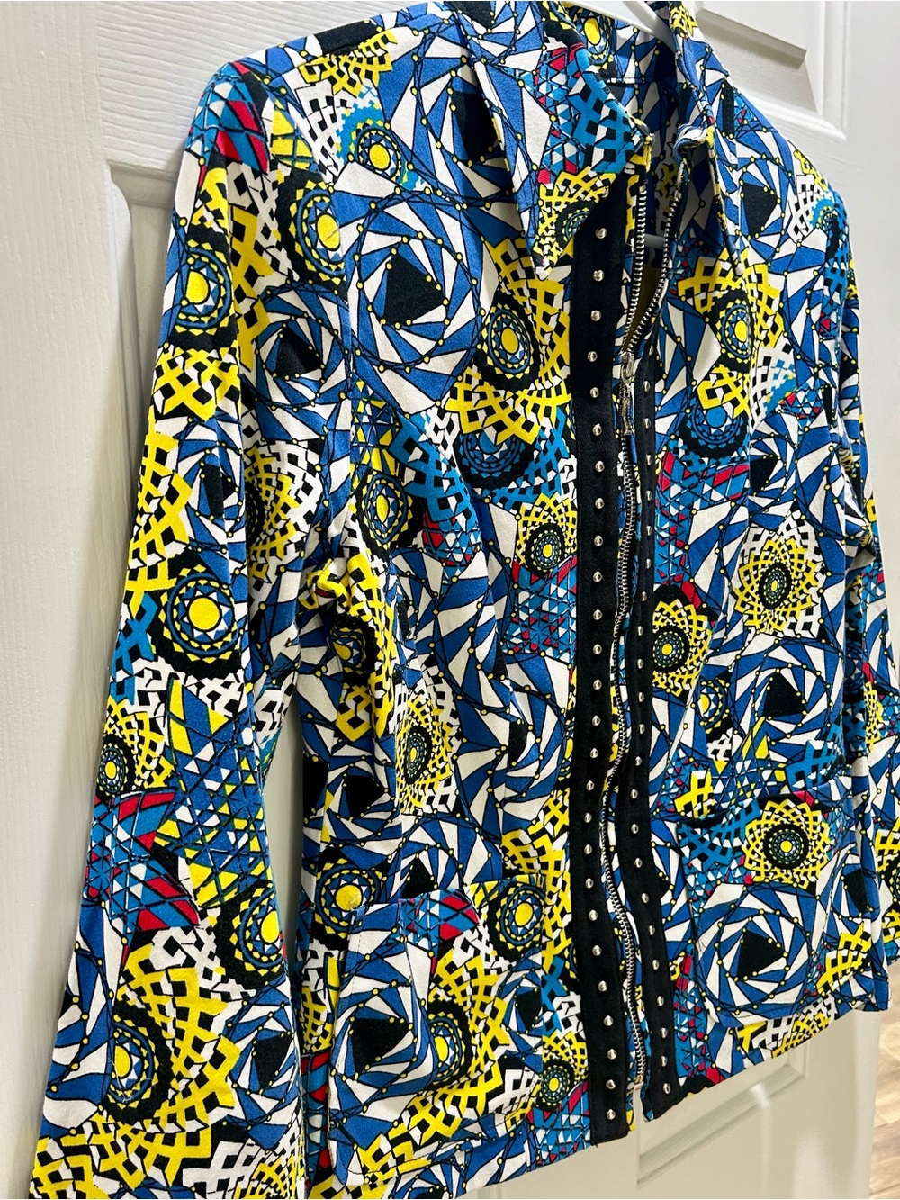 ISABEL Geometric Psychedelic Studded Trim Zip Up Jacket Size S Made in USA